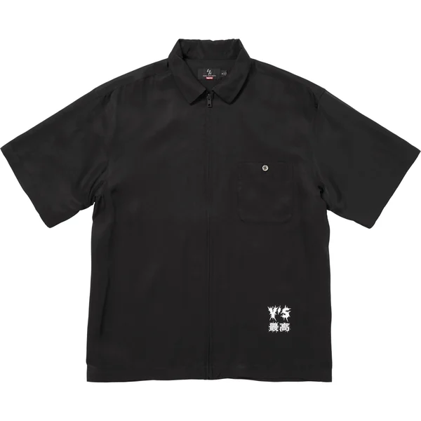 Supreme Y’s Silk Zip Up S/S Shirt - Black (front)