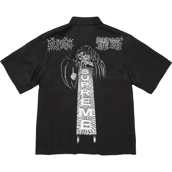 Supreme Y’s Silk Zip Up S/S Shirt - Black (front)