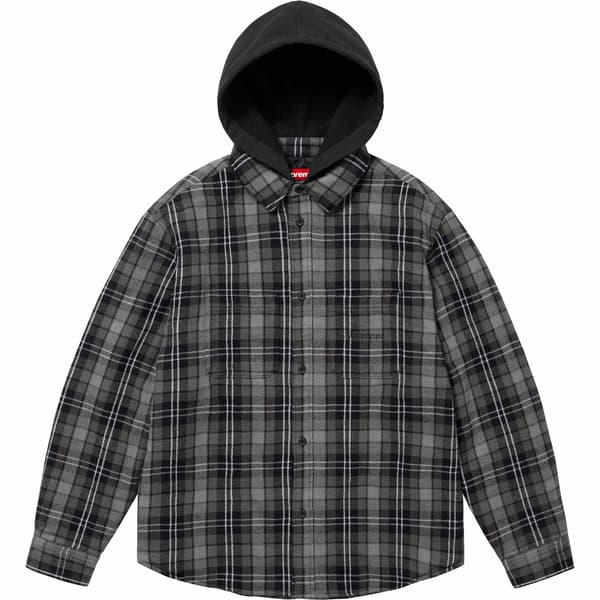 Supreme Tartan Flannel Hooded Shirt - Black (front)