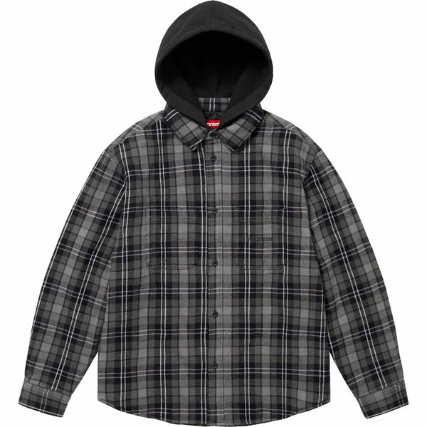 Supreme Tartan Flannel Hooded Shirt - Black (front)