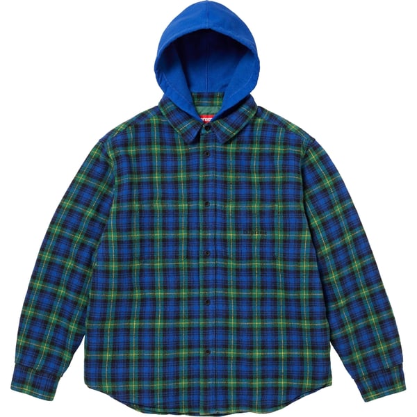 Supreme Tartan Flannel Hooded Shirt - Blue (front)