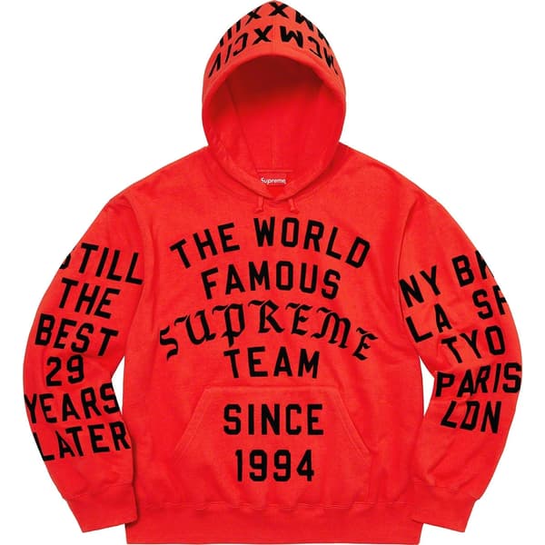 Supreme Team Flocked Hooded Sweatshirt - Bright Red (front)