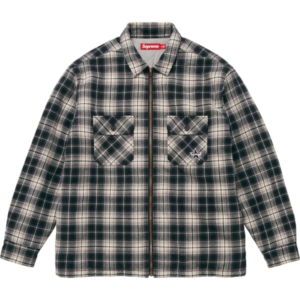 Supreme Thermal Lined Zip Up Flannel Shirt - Black (front)