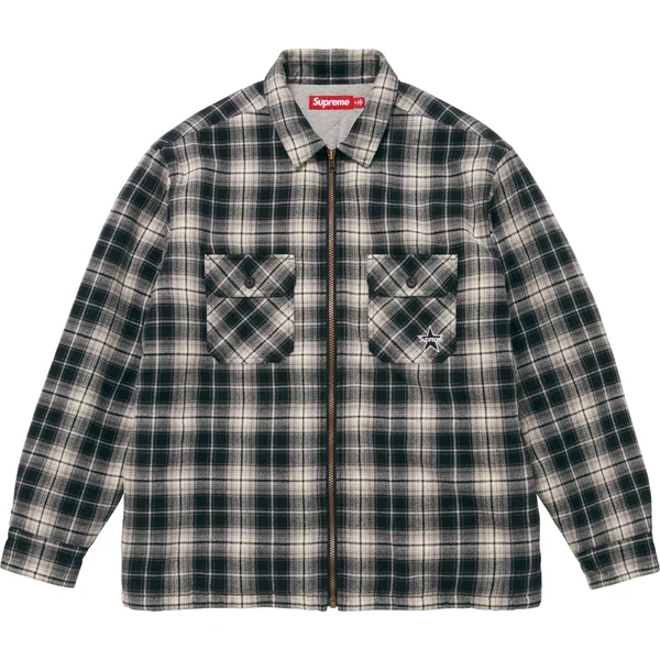 Supreme Thermal Lined Zip Up Flannel Shirt - Black (front)