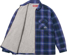 Supreme Thermal Lined Zip Up Flannel Shirt Blue