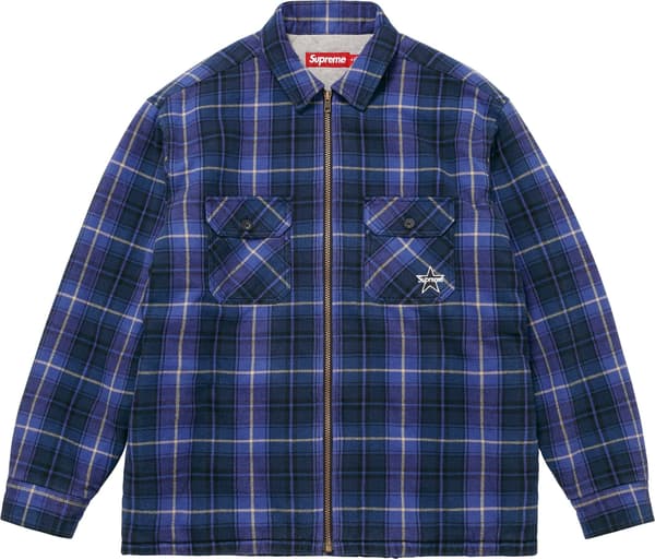 Supreme Thermal Lined Zip Up Flannel Shirt - Blue (front)
