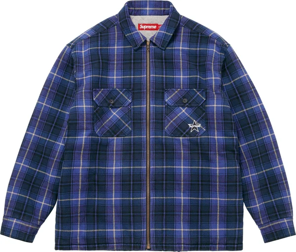 Supreme Thermal Lined Zip Up Flannel Shirt - Blue (front)