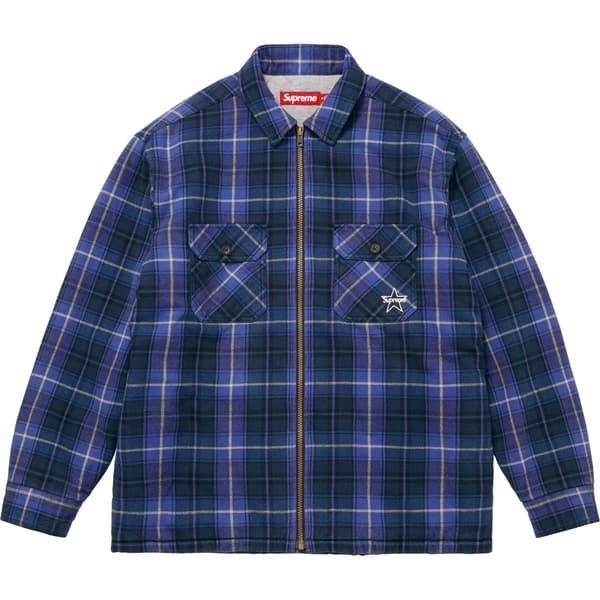 Supreme Thermal Lined Zip Up Flannel Shirt - Blue (front)