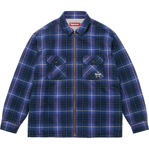Supreme Thermal Lined Zip Up Flannel Shirt - Blue (front)