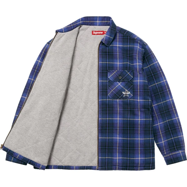 Supreme Thermal Lined Zip Up Flannel Shirt - Blue (front)