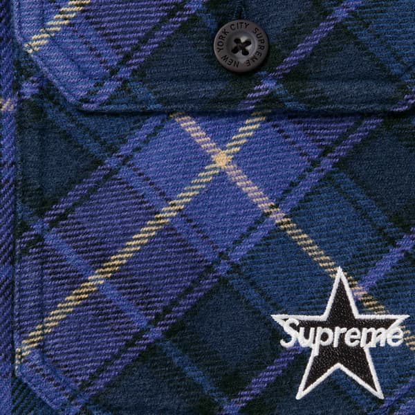 Supreme Thermal Lined Zip Up Flannel Shirt - Blue (front)