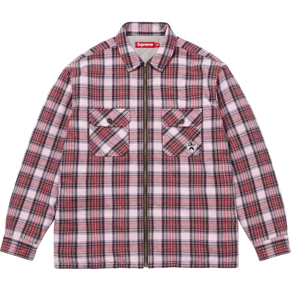 Supreme Thermal Lined Zip Up Flannel Shirt - Pink (front)