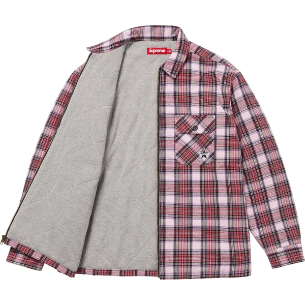 Supreme Thermal Lined Zip Up Flannel Shirt - Pink (front)
