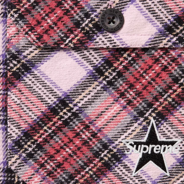 Supreme Thermal Lined Zip Up Flannel Shirt - Pink (front)