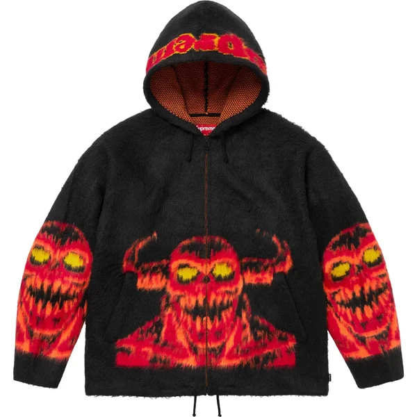 Supreme Toy Machine Zip Up Hooded Sweater - Black (front)