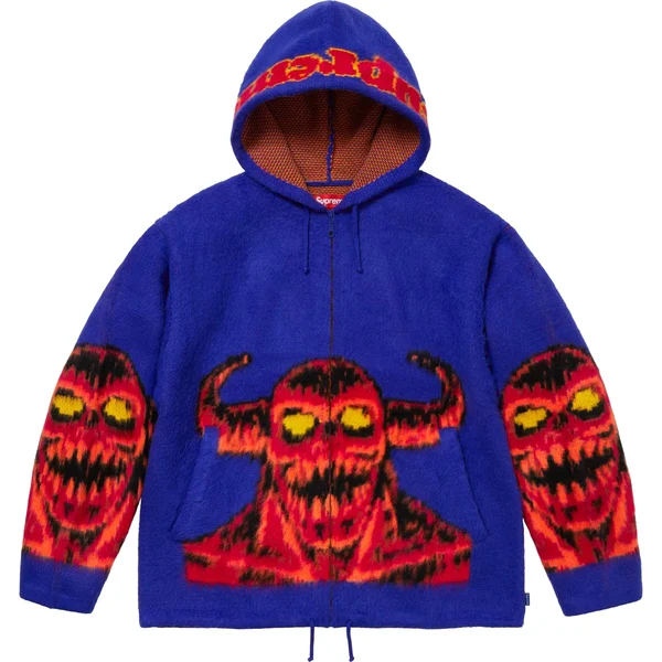 Supreme Toy Machine Zip Up Hooded Sweater - Blue (front)