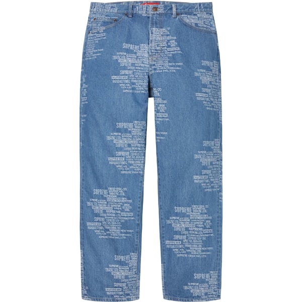 Supreme Trademark Jacquard Baggy Jean - Washed Blue (front)