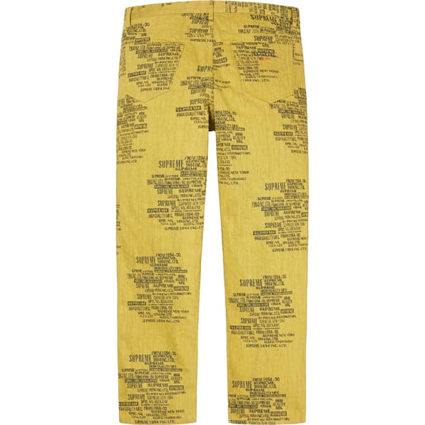 Supreme Trademark Jacquard Baggy Jean - Washed Yellow (front)