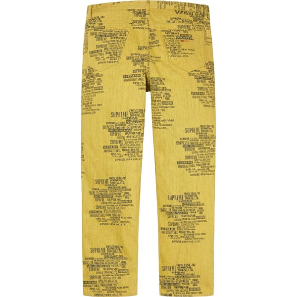 Supreme Trademark Jacquard Baggy Jean - Washed Yellow (front)