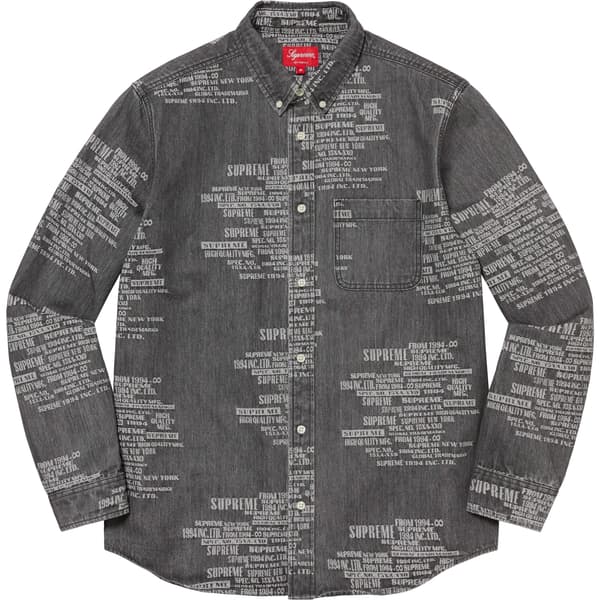 Supreme Trademark Jacquard Denim Shirt - Washed Black (front)