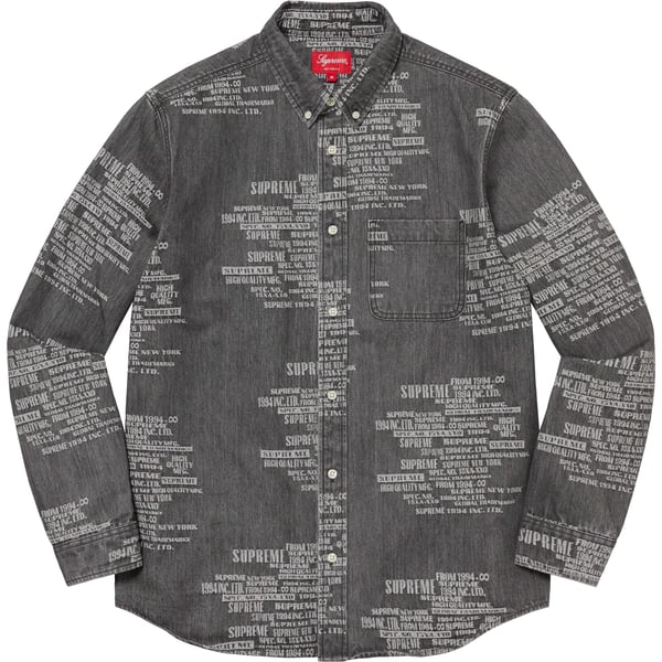Supreme Trademark Jacquard Denim Shirt - Washed Black (front)