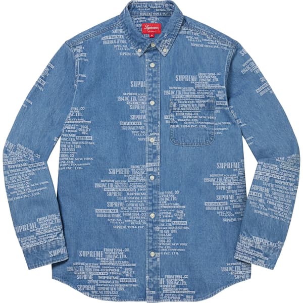 Supreme Trademark Jacquard Denim Shirt - Washed Blue (front)