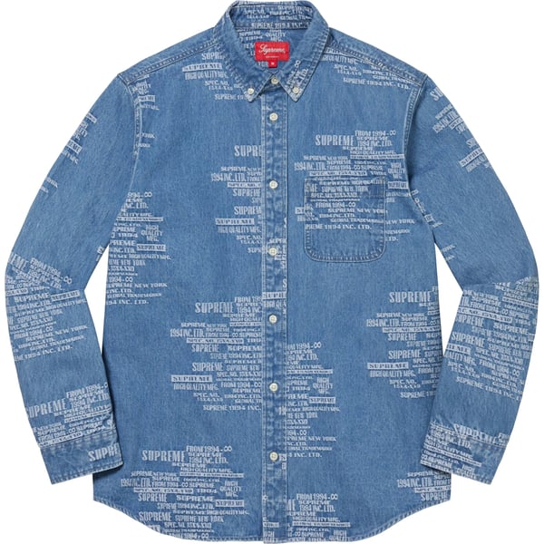 Supreme Trademark Jacquard Denim Shirt - Washed Blue (front)