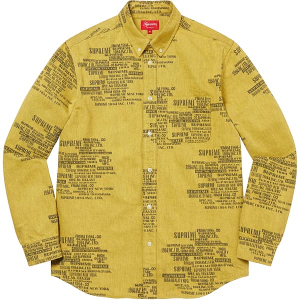 Supreme Trademark Jacquard Denim Shirt - Washed Yellow (front)