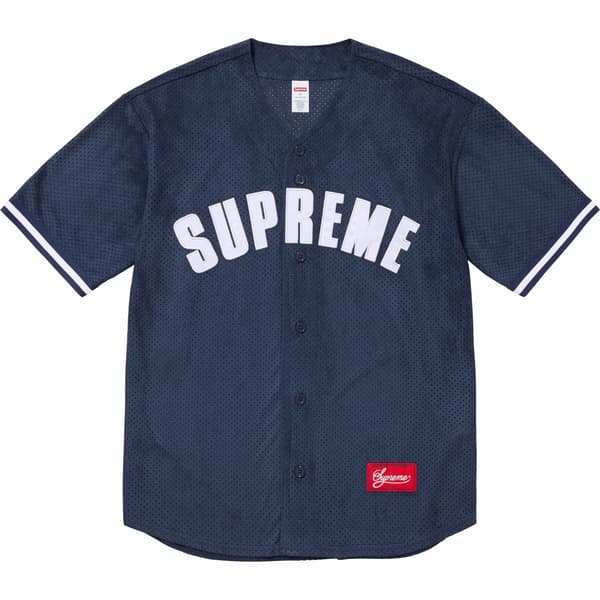 Supreme Ultrasuede Mesh Baseball Jersey - Navy (front)
