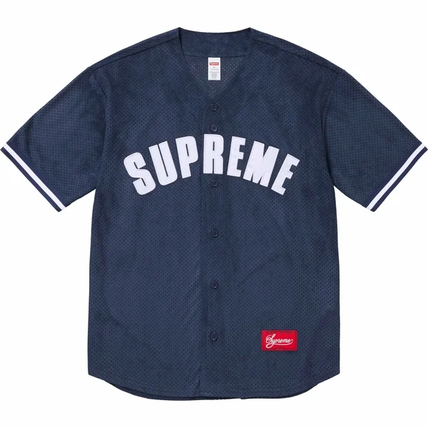 Supreme Ultrasuede Mesh Baseball Jersey - Navy (front)