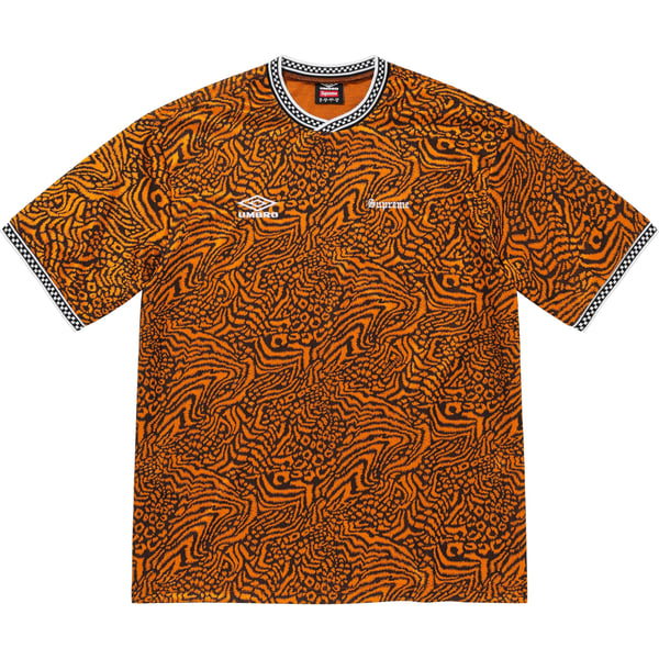 Supreme Umbro Jacquard Animal Print Soccer Jersey - Orange (front)