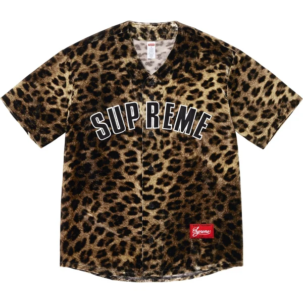 Supreme Velvet Baseball Jersey - Leopard (front)