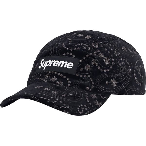 Supreme Velvet Paisley Camp Cap - Black (front)
