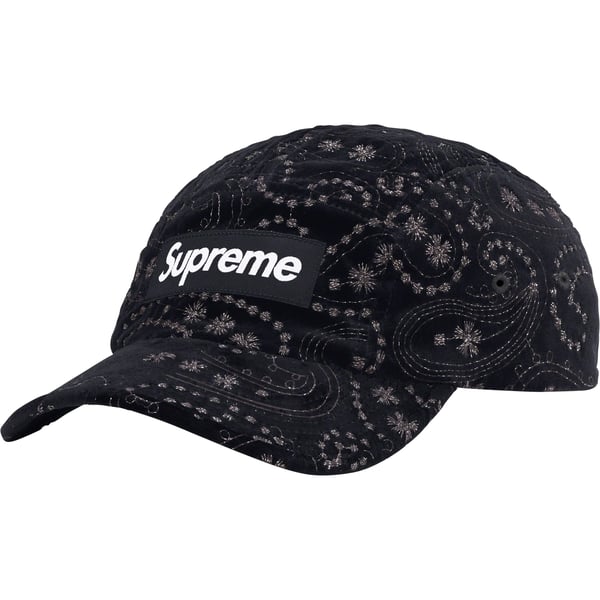 Supreme Velvet Paisley Camp Cap - Black (front)