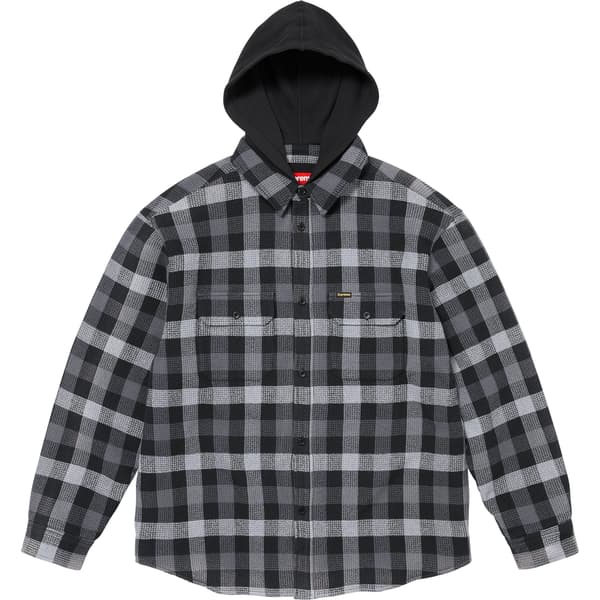 Supreme Waffle Plaid Hooded Shirt - Black (front)