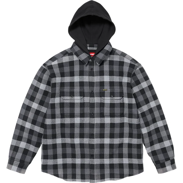 Supreme Waffle Plaid Hooded Shirt - Black (front)