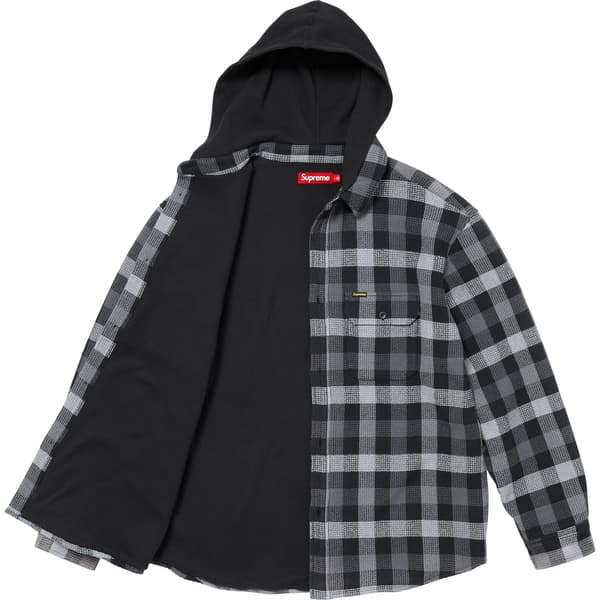 Supreme Waffle Plaid Hooded Shirt - Black (front)