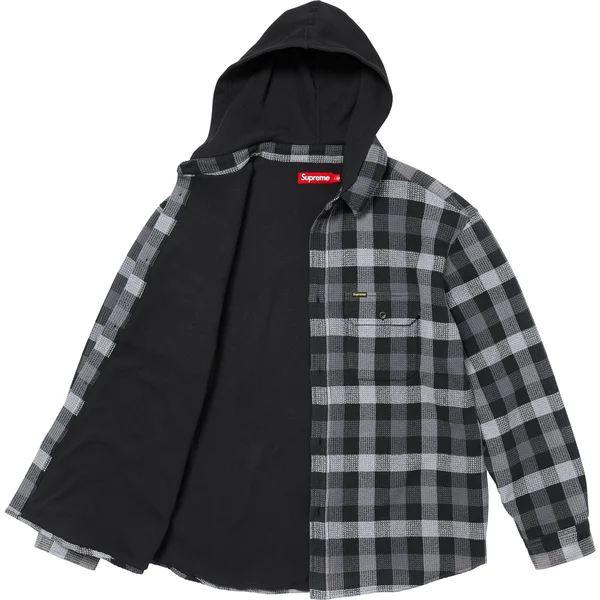 Supreme Waffle Plaid Hooded Shirt - Black (front)