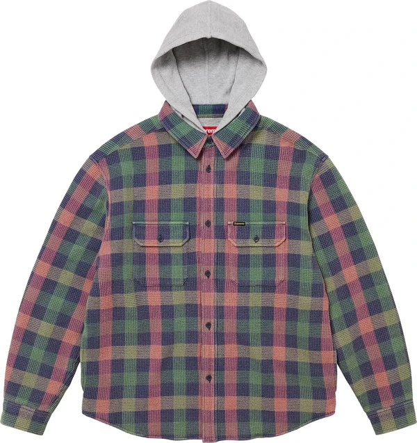 Supreme Waffle Plaid Hooded Shirt - Multicolor (front)