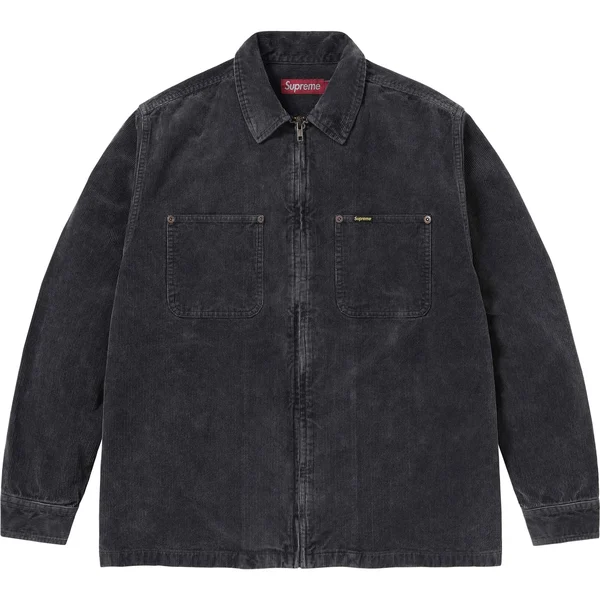Supreme Washed Corduroy Zip Up Shirt - Black (front)