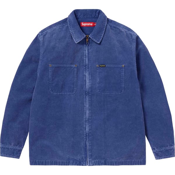 Supreme Washed Corduroy Zip Up Shirt - Blue (front)