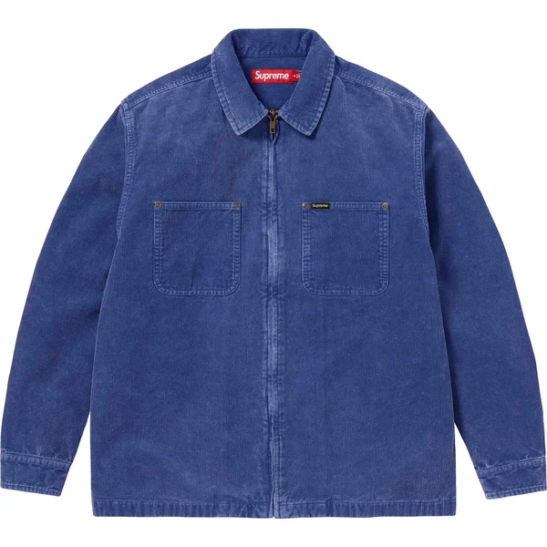 Supreme Washed Corduroy Zip Up Shirt - Blue (front)