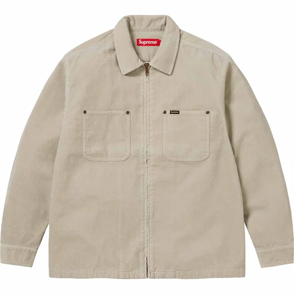 Supreme Washed Corduroy Zip Up Shirt - Tan (front)