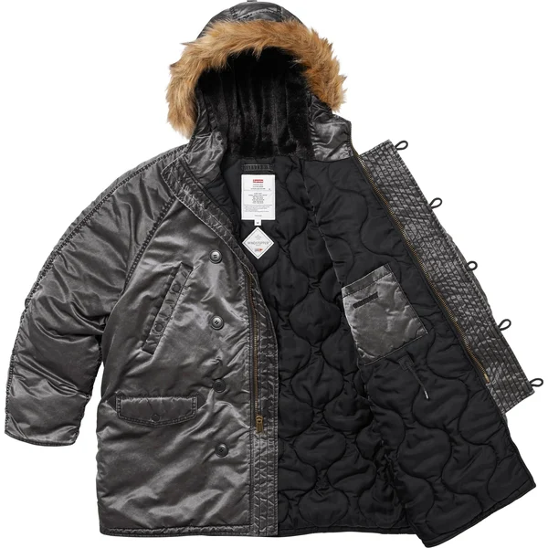 Supreme Washed Flight Satin N-3B Parka - Black (front)