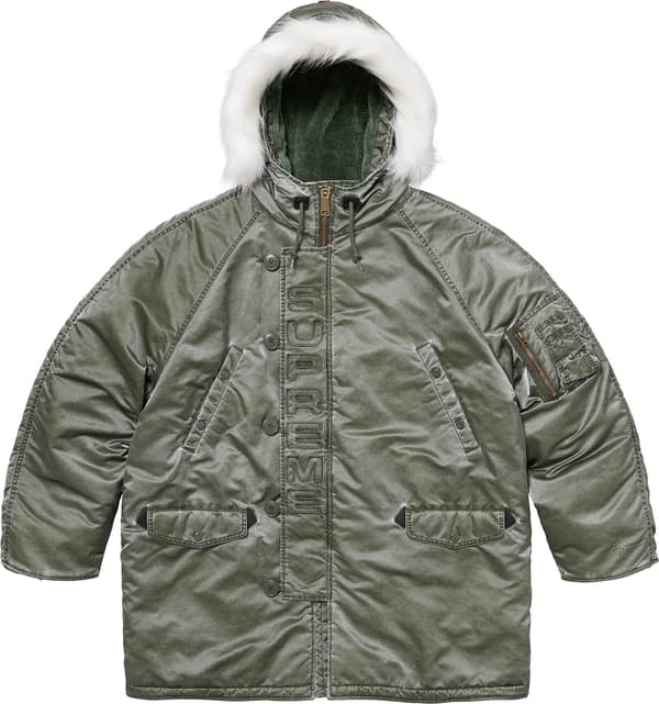 Supreme Washed Flight Satin N-3B Parka - Olive (front)