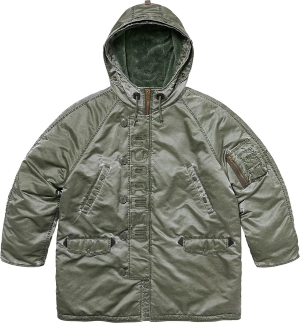 Supreme Washed Flight Satin N-3B Parka - Olive (front)