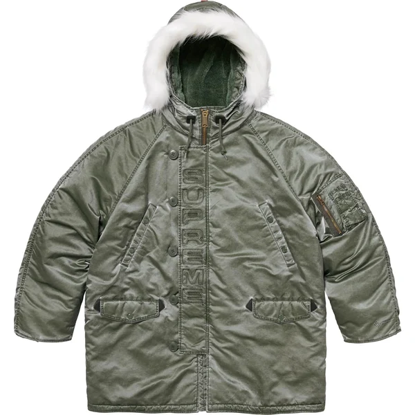 Supreme Washed Flight Satin N-3B Parka - Olive (front)