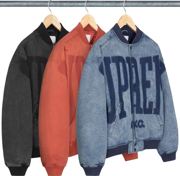 Supreme Washed Knockout Denim Varsity Jacket - Product Image