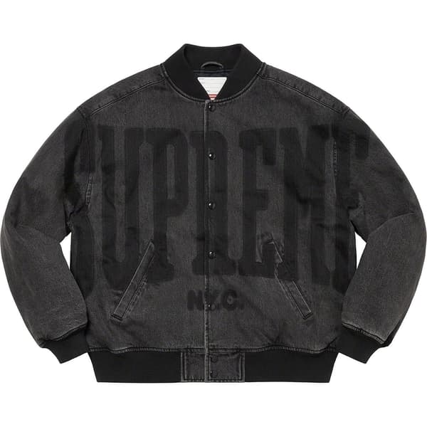Supreme Washed Knockout Denim Varsity Jacket - Washed Black (front)