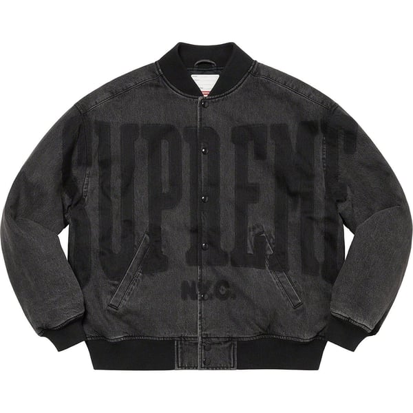 Supreme Washed Knockout Denim Varsity Jacket - Washed Black (front)